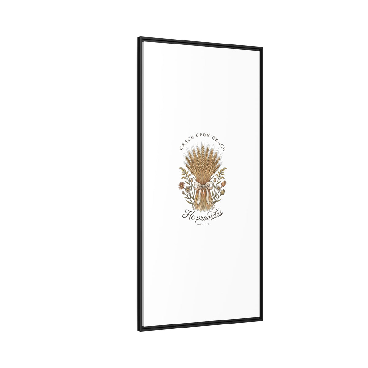 Framed Matte Canvas Wall Art — "He Provides" Wheat & Floral Religious Print
