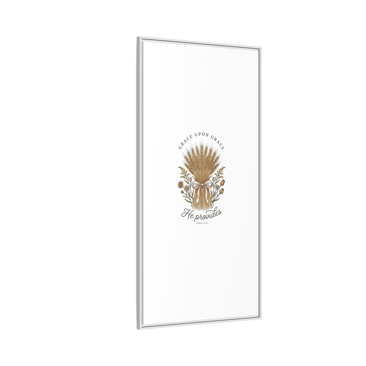 Framed Matte Canvas Wall Art — "He Provides" Wheat & Floral Religious Print