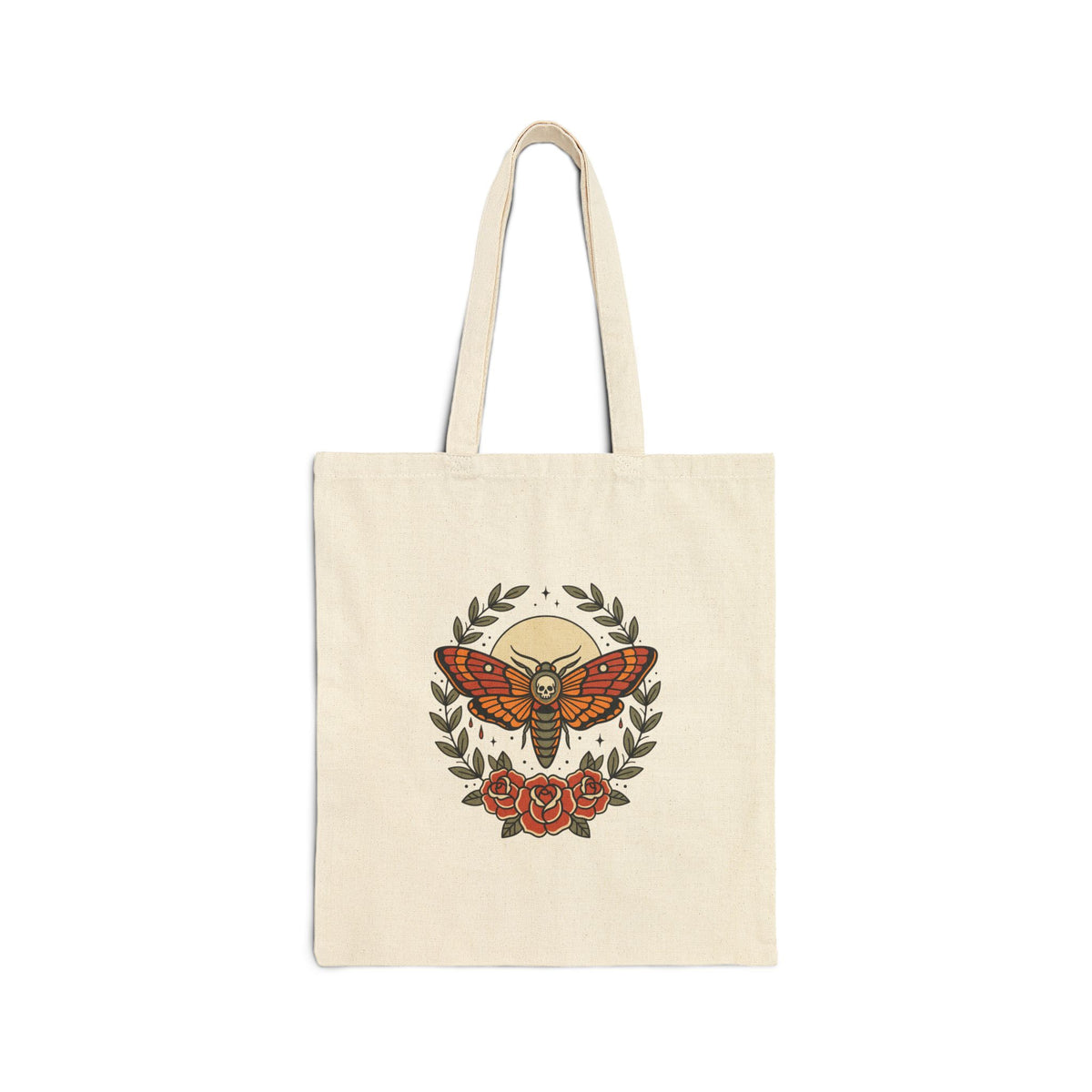 Moth & Roses Tote | Traditional Tattoo-Inspired, Vintage Flash Canvas Tote