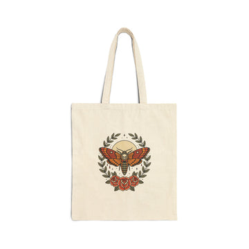 Moth & Roses Tote | Traditional Tattoo-Inspired, Vintage Flash Canvas Tote