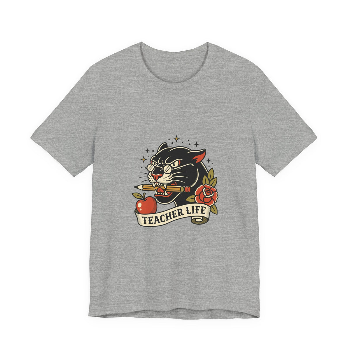Teacher Life Tee | Traditional Tattoo Panther, Banner & Roses