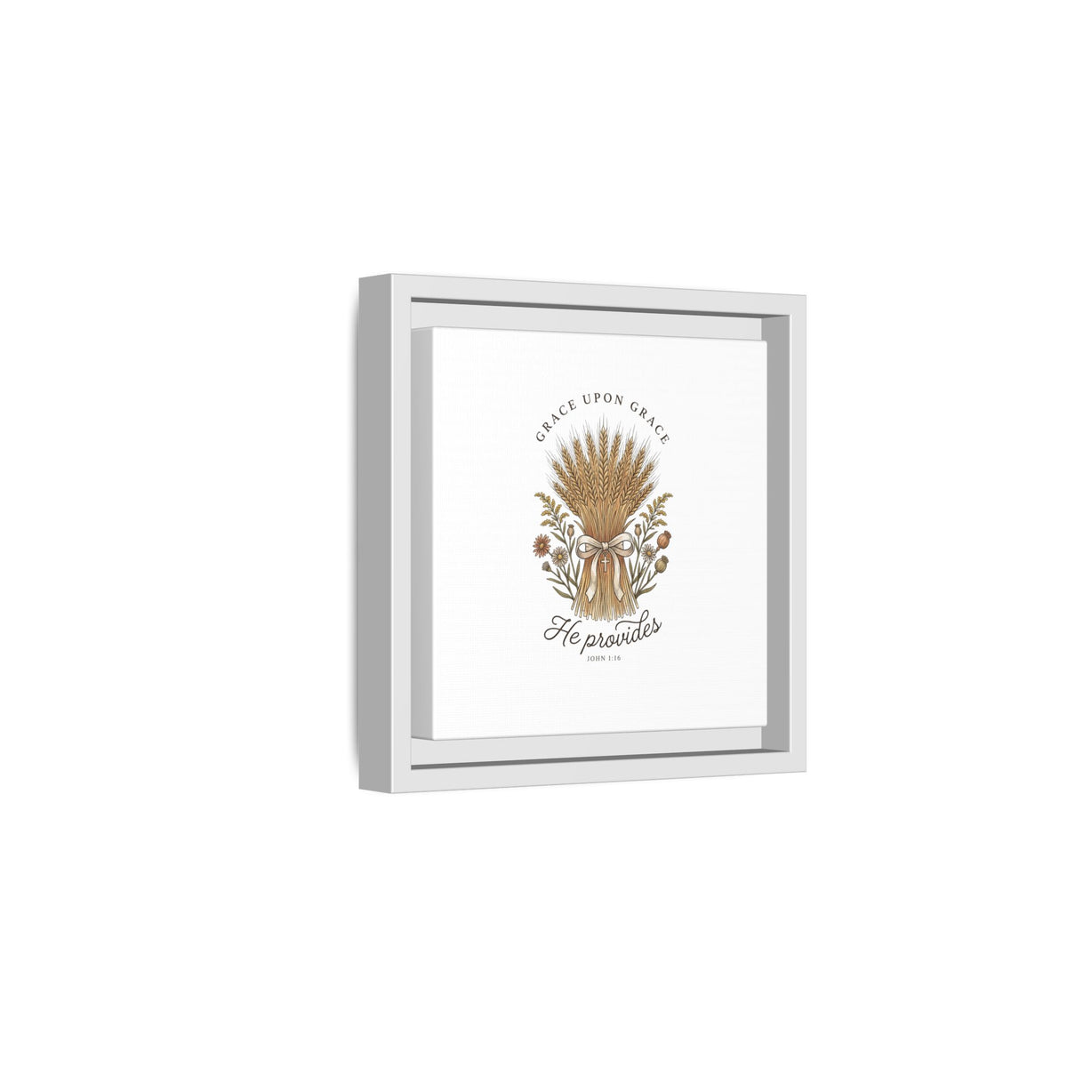Framed Matte Canvas Wall Art — "He Provides" Wheat & Floral Religious Print