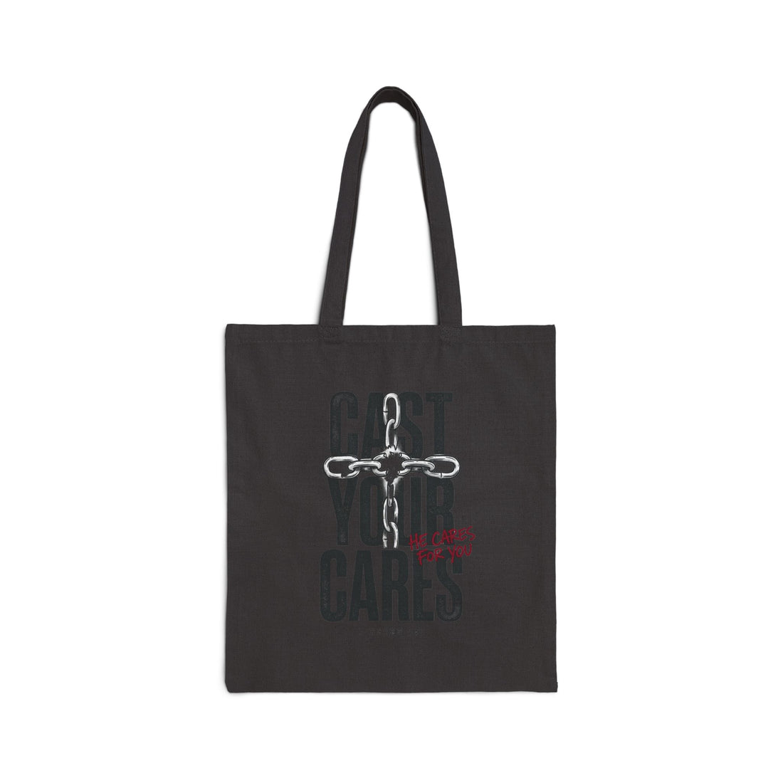 Cast Your Cares Tote | Christian Streetwear, Scripture Cross Graphic