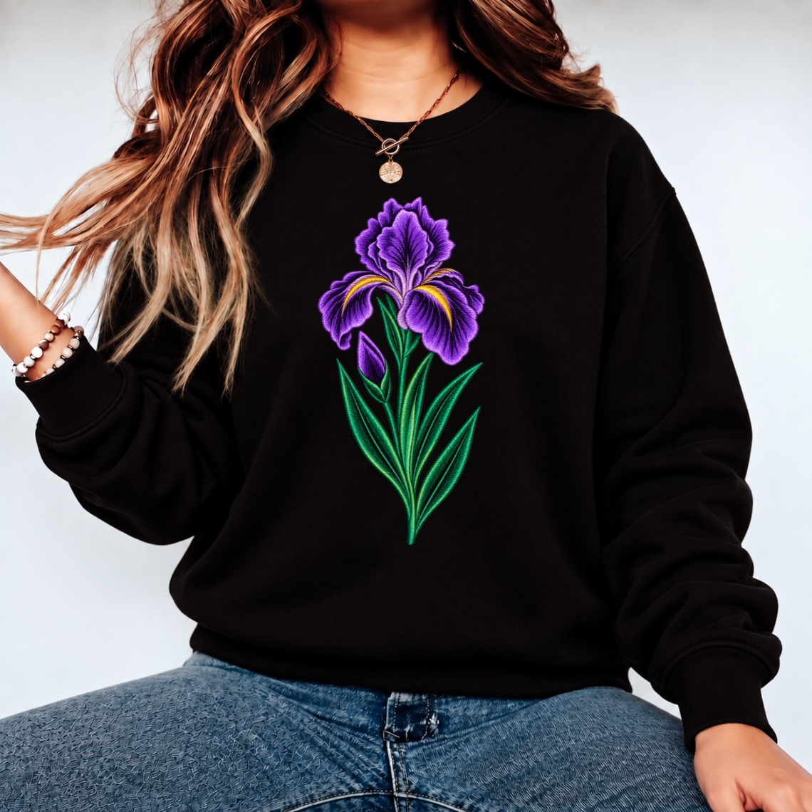 Purple Iris Embroidery Design | Elegant Botanical Flower Pattern