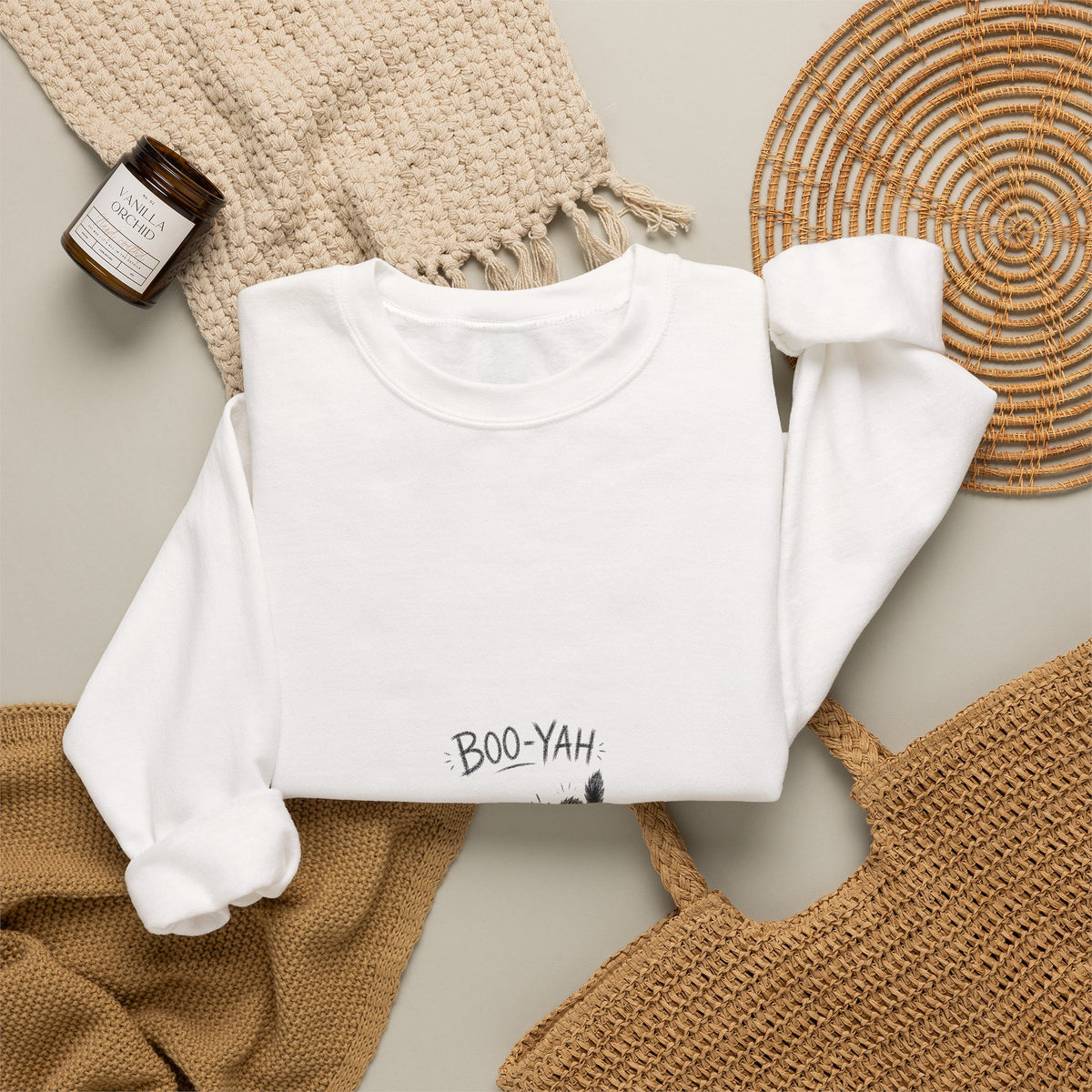 Boo-Yah Ghost Cat Crewneck Sweatshirt
