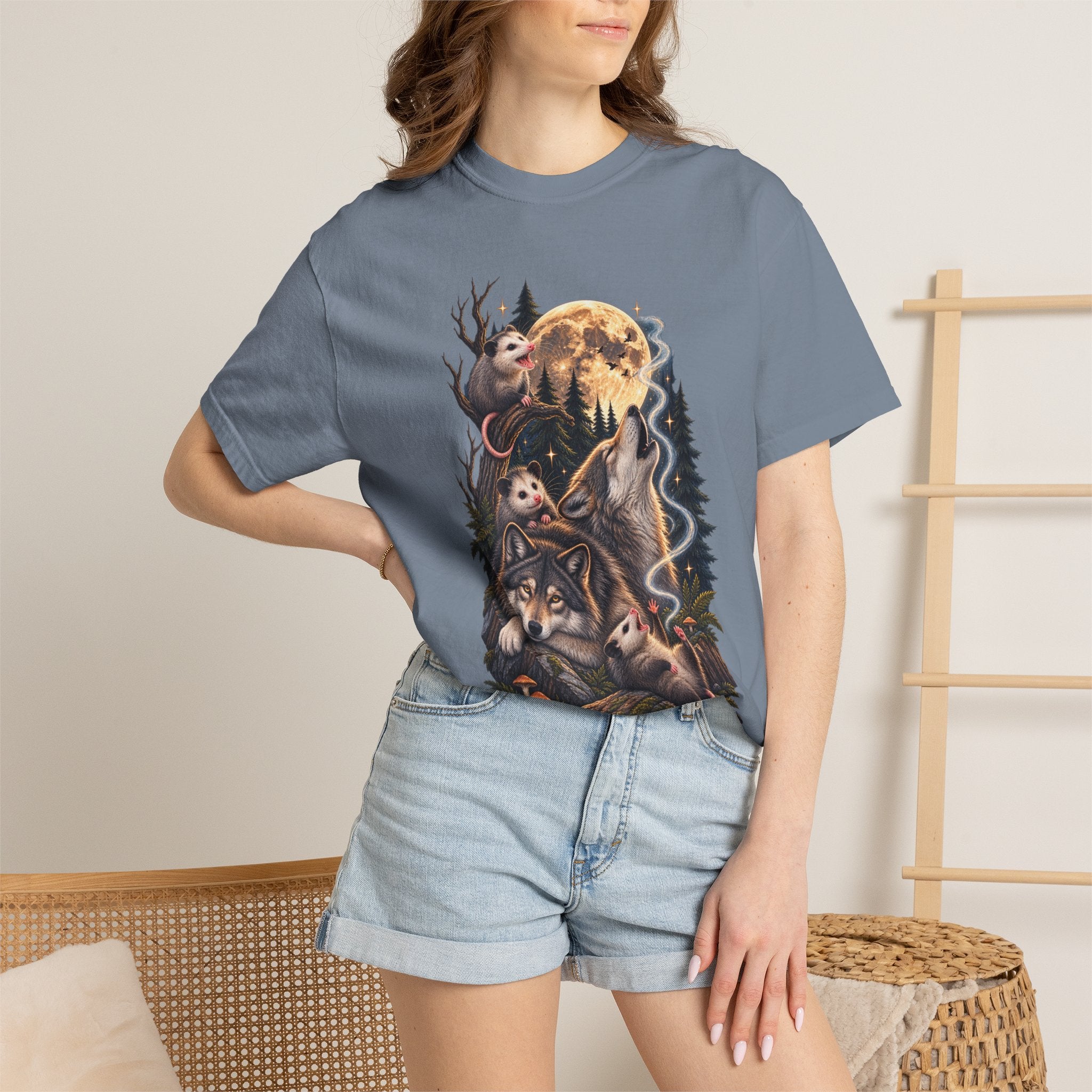Wolf Moon Graphic T-Shirt — Wolves, Forest & Full Moon Nature Tee