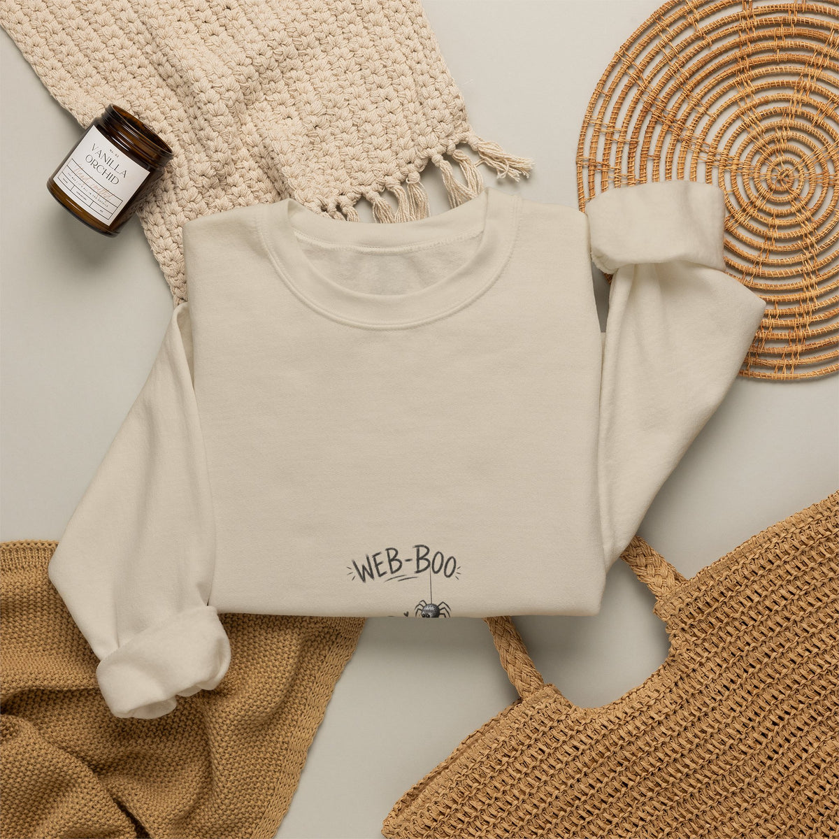 Ghost & Spider web sweatshirt — "Wee-Boo" Cute Halloween Crewneck