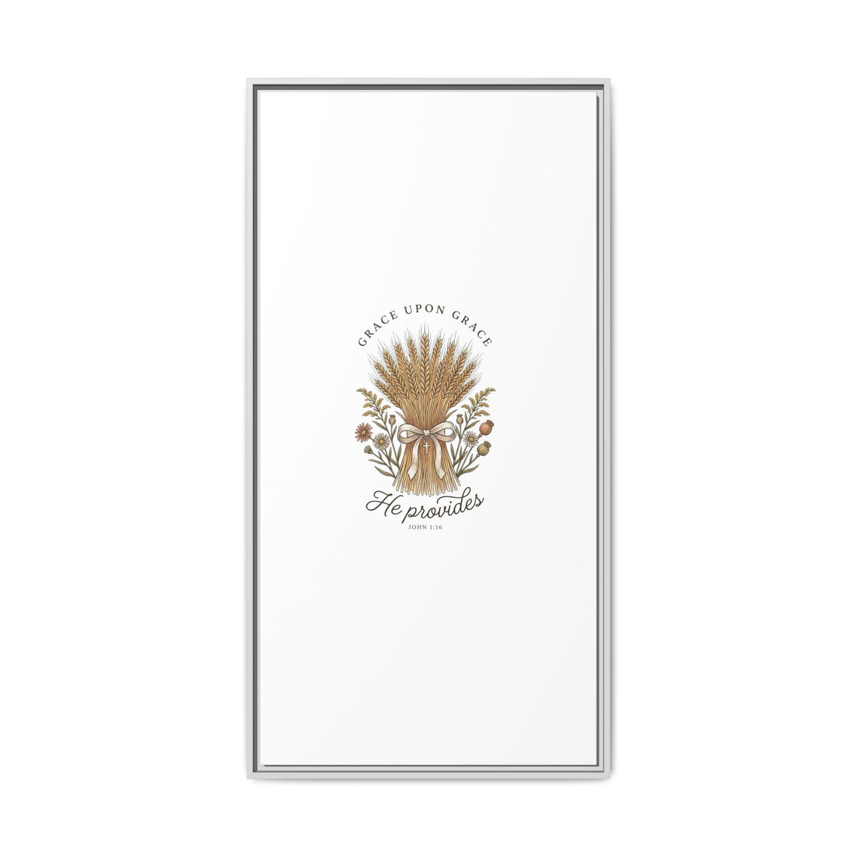Framed Matte Canvas Wall Art — "He Provides" Wheat & Floral Religious Print