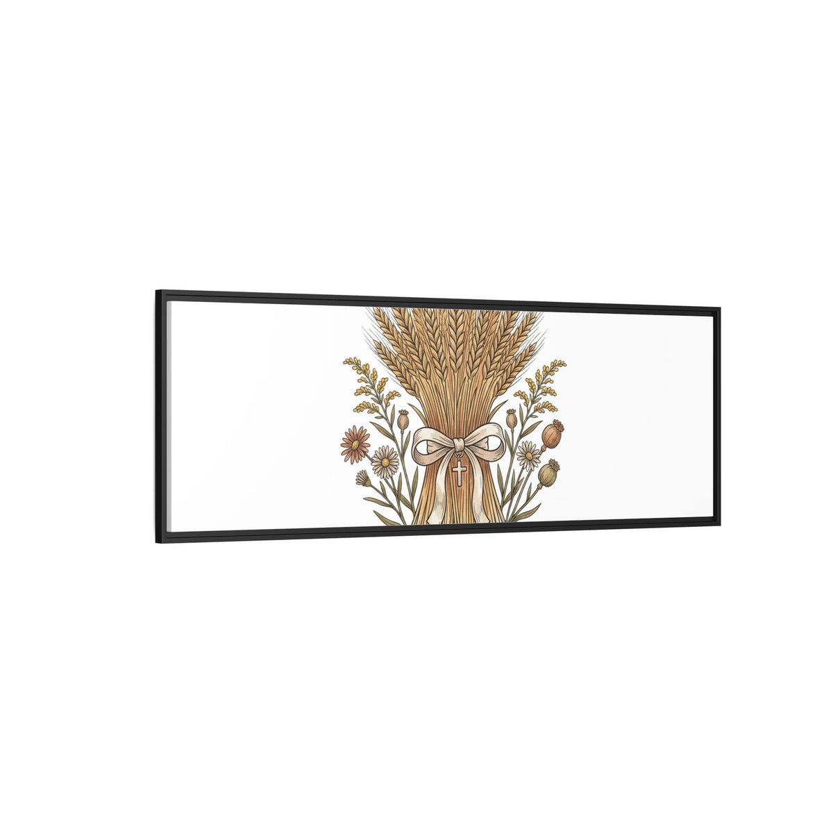 Framed Matte Canvas Wall Art — "He Provides" Wheat & Floral Religious Print