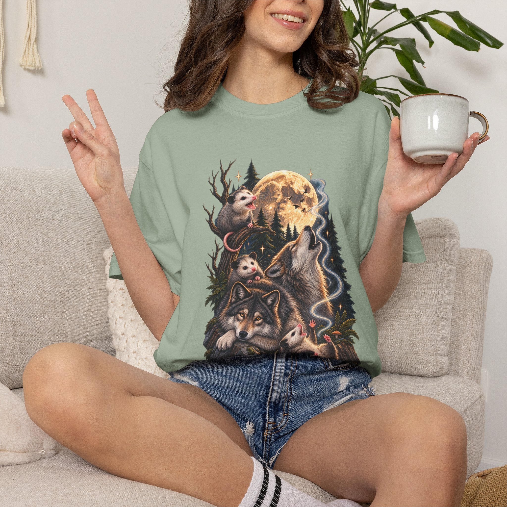 Wolf Moon Graphic T-Shirt — Wolves, Forest & Full Moon Nature Tee