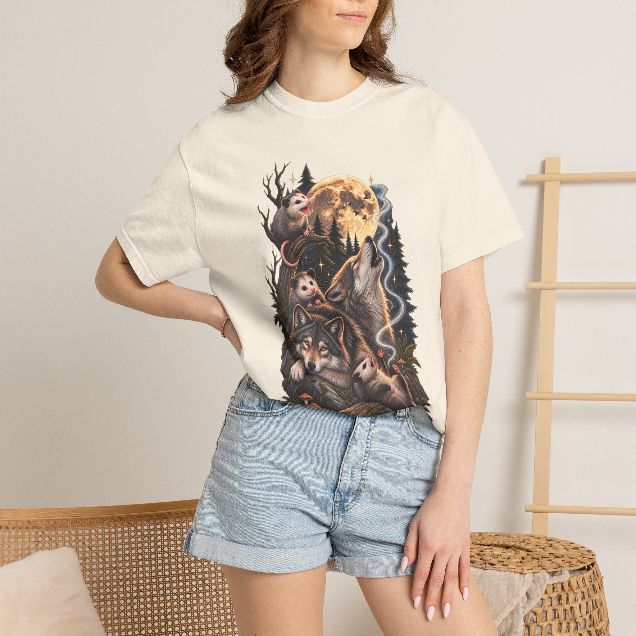 Wolf Moon Graphic T-Shirt — Wolves, Forest & Full Moon Nature Tee