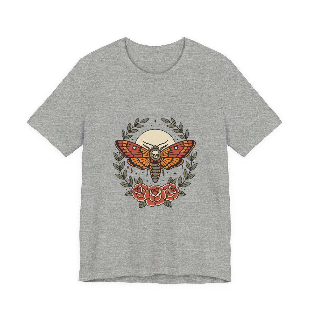 Moth & Roses Traditional Tattoo Tee | Vintage Flash, Thick Outline