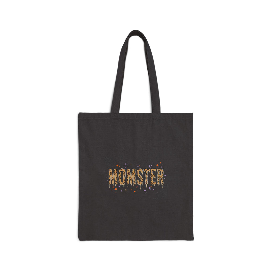 Momster Halloween Tote | distressed spooky lettering, bats, purple orange accents