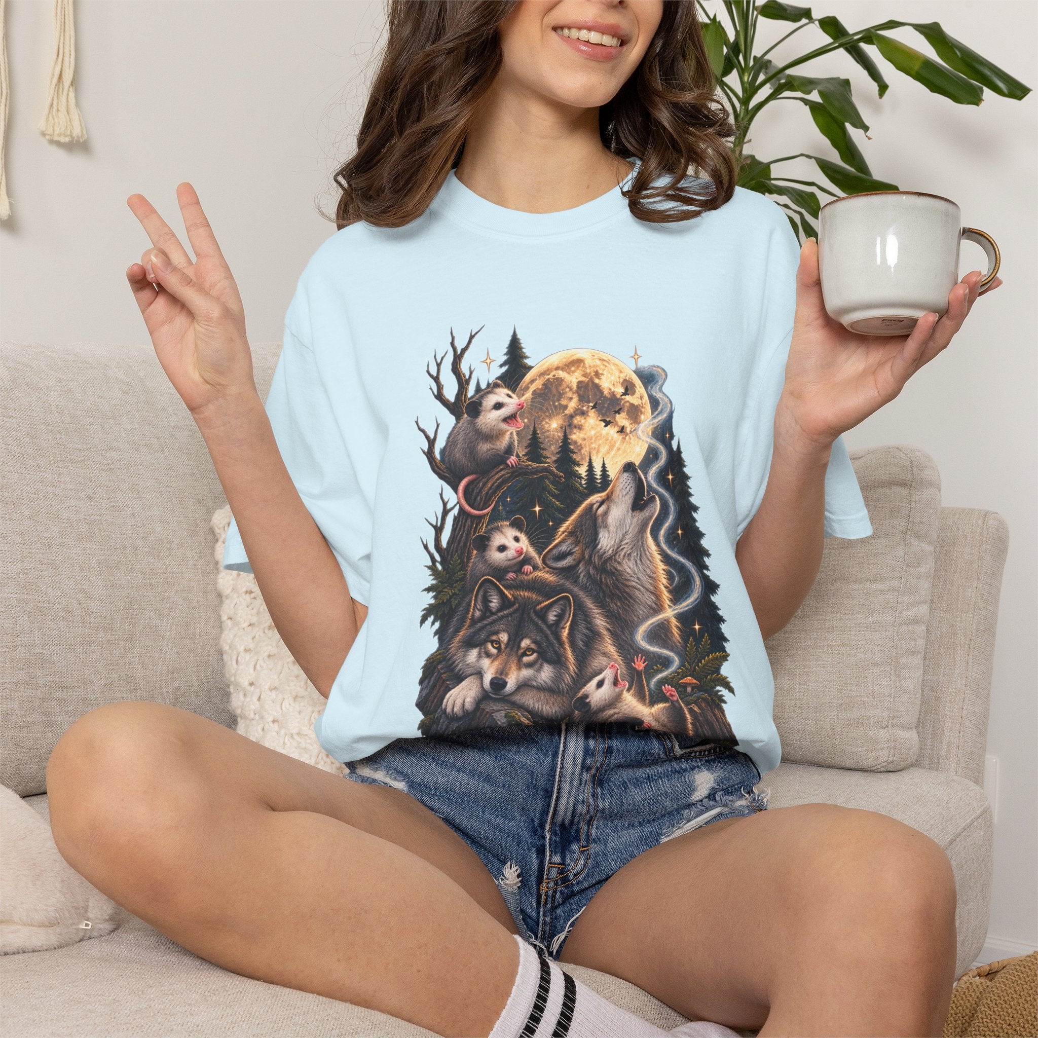 Wolf Moon Graphic T-Shirt — Wolves, Forest & Full Moon Nature Tee