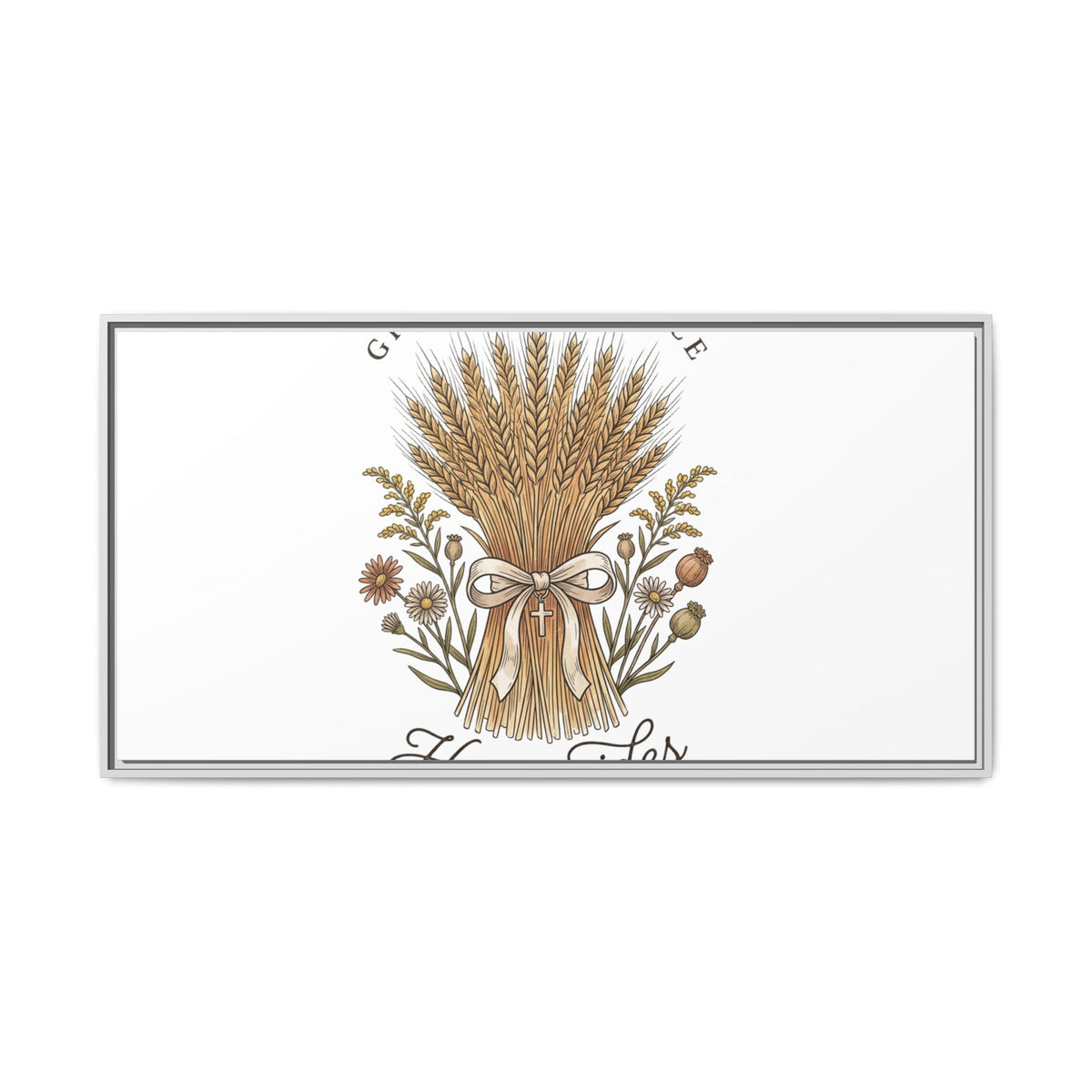 Framed Matte Canvas Wall Art — "He Provides" Wheat & Floral Religious Print