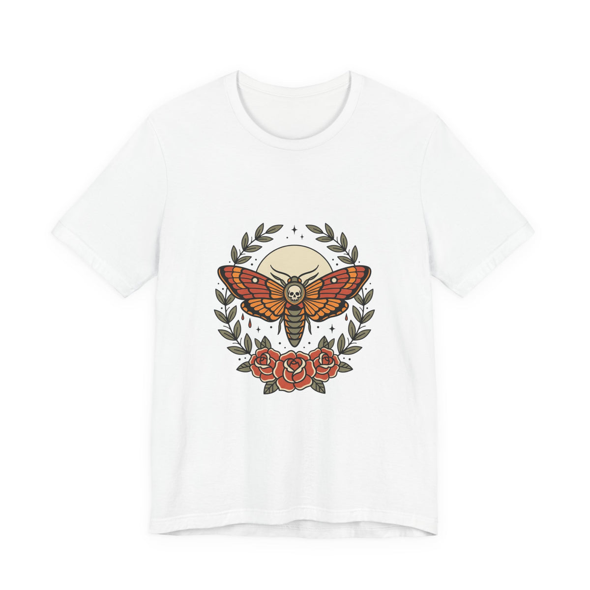 Moth & Roses Traditional Tattoo Tee | Vintage Flash, Thick Outline