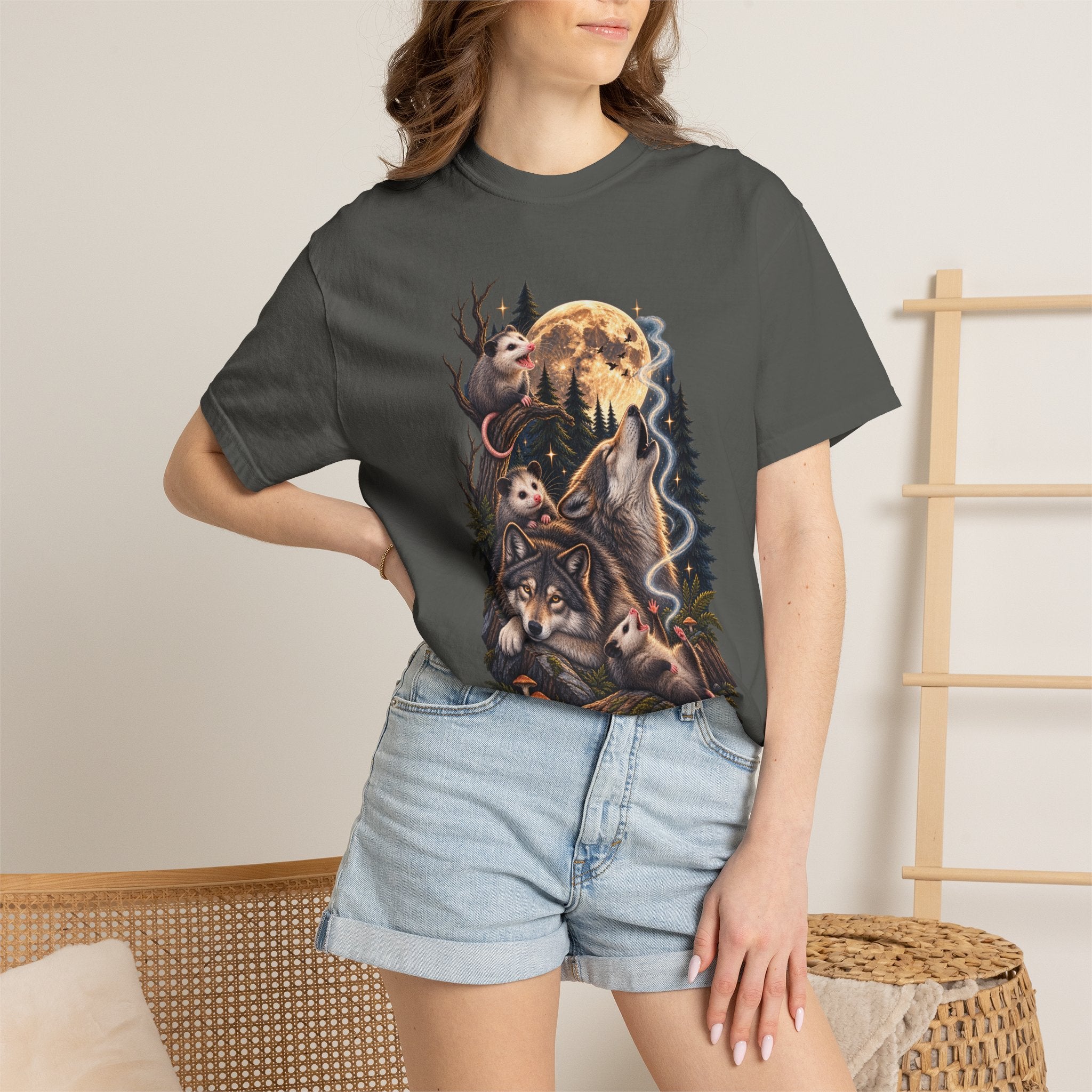 Wolf Moon Graphic T-Shirt — Wolves, Forest & Full Moon Nature Tee