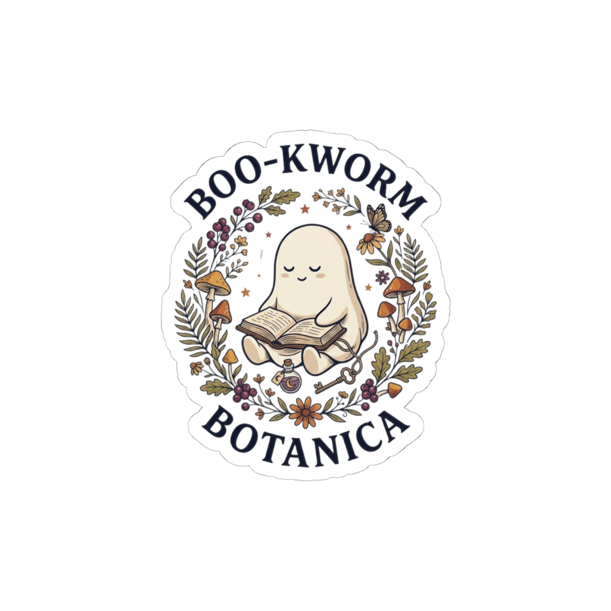 Boo‑kworm Botanica Sticker | Spooky Reader, Witchy Bookish