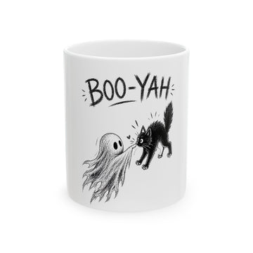 Halloween Boo-Yah Ceramic Mug — Ghost & Black Cat 11oz/15oz