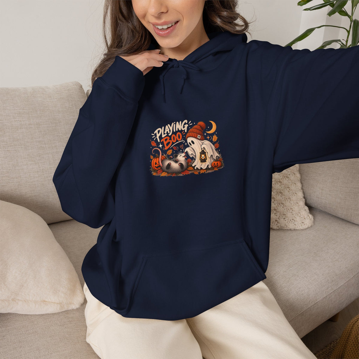 Halloween Cat "Boo" Hoodie - Cute Pumpkin & Black Cat Fall Sweatshirt