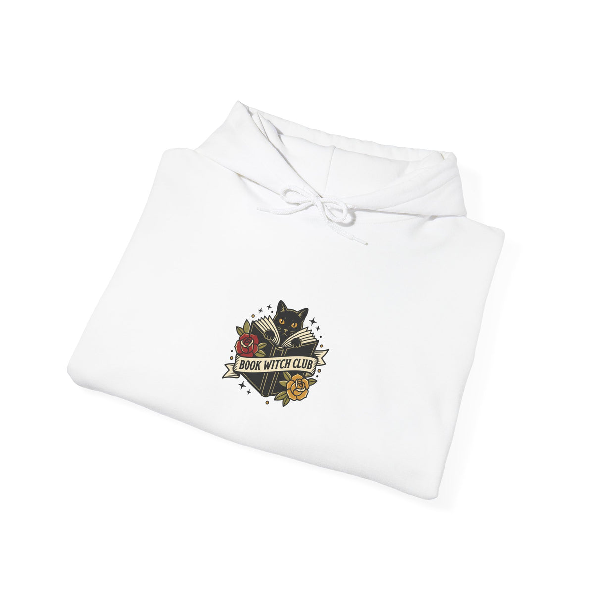 Traditional Tattoo Cat Floral Banner Hoodie | Vintage Flash, Thick Outlines
