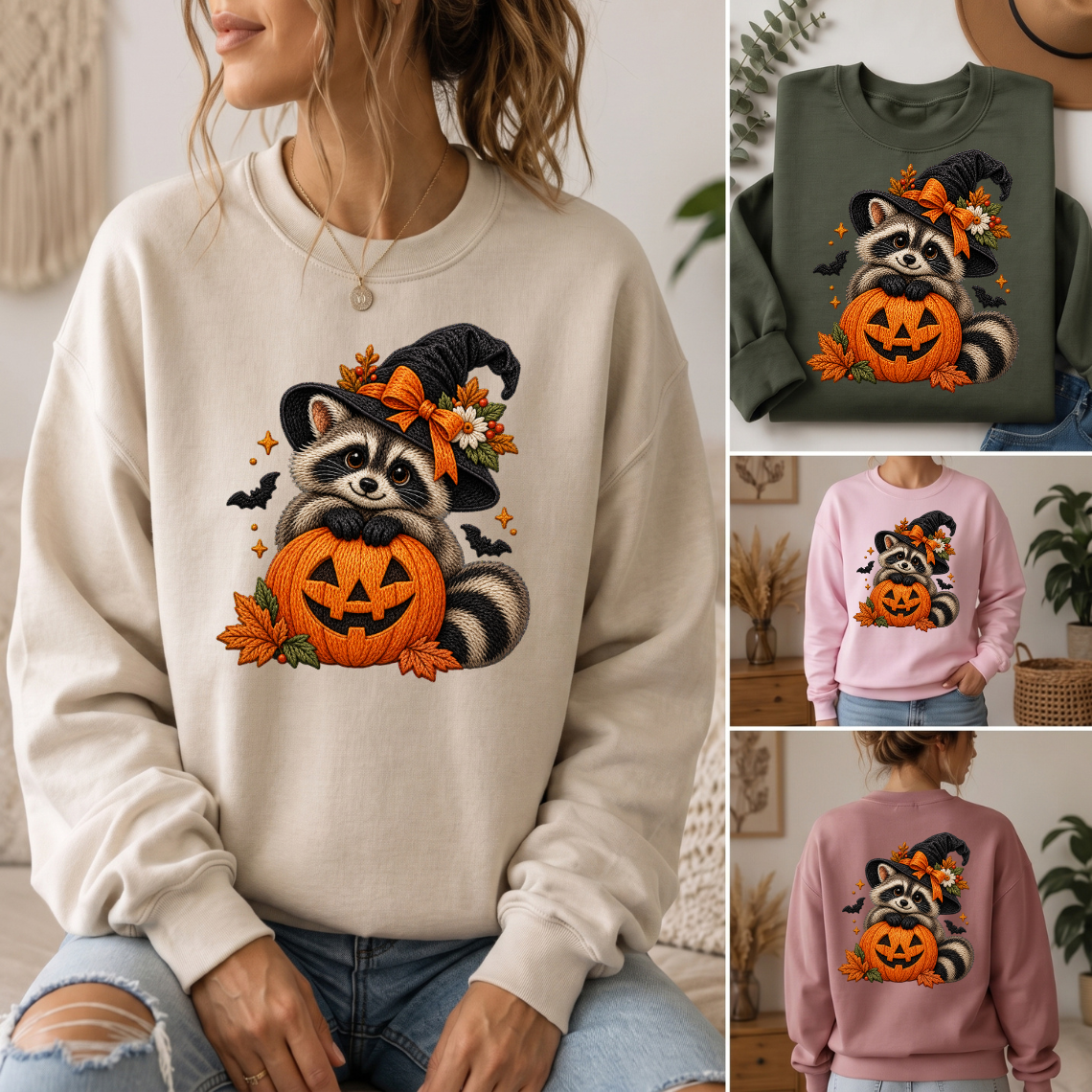 Halloween Raccoon Pumpkin Embroidery Design