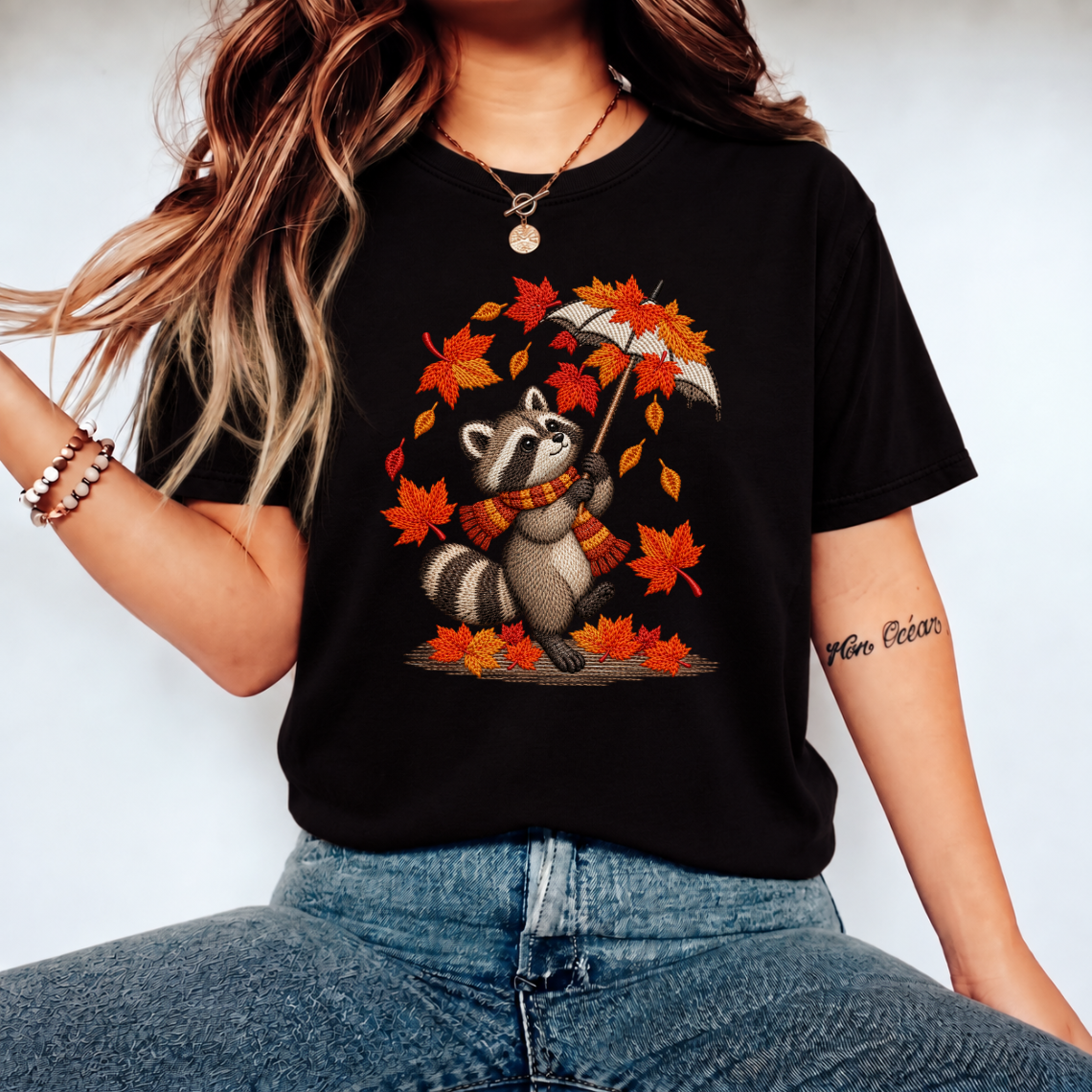 Autumn Raccoon with Umbrella Embroidery Design