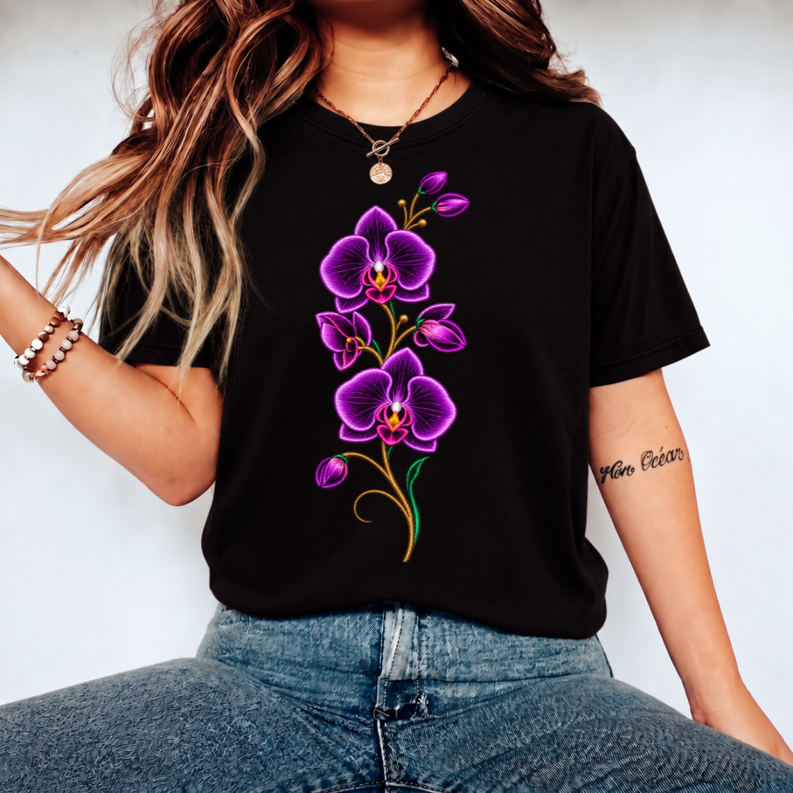 Purple Orchid Embroidery Design | Elegant Floral Machine Pattern