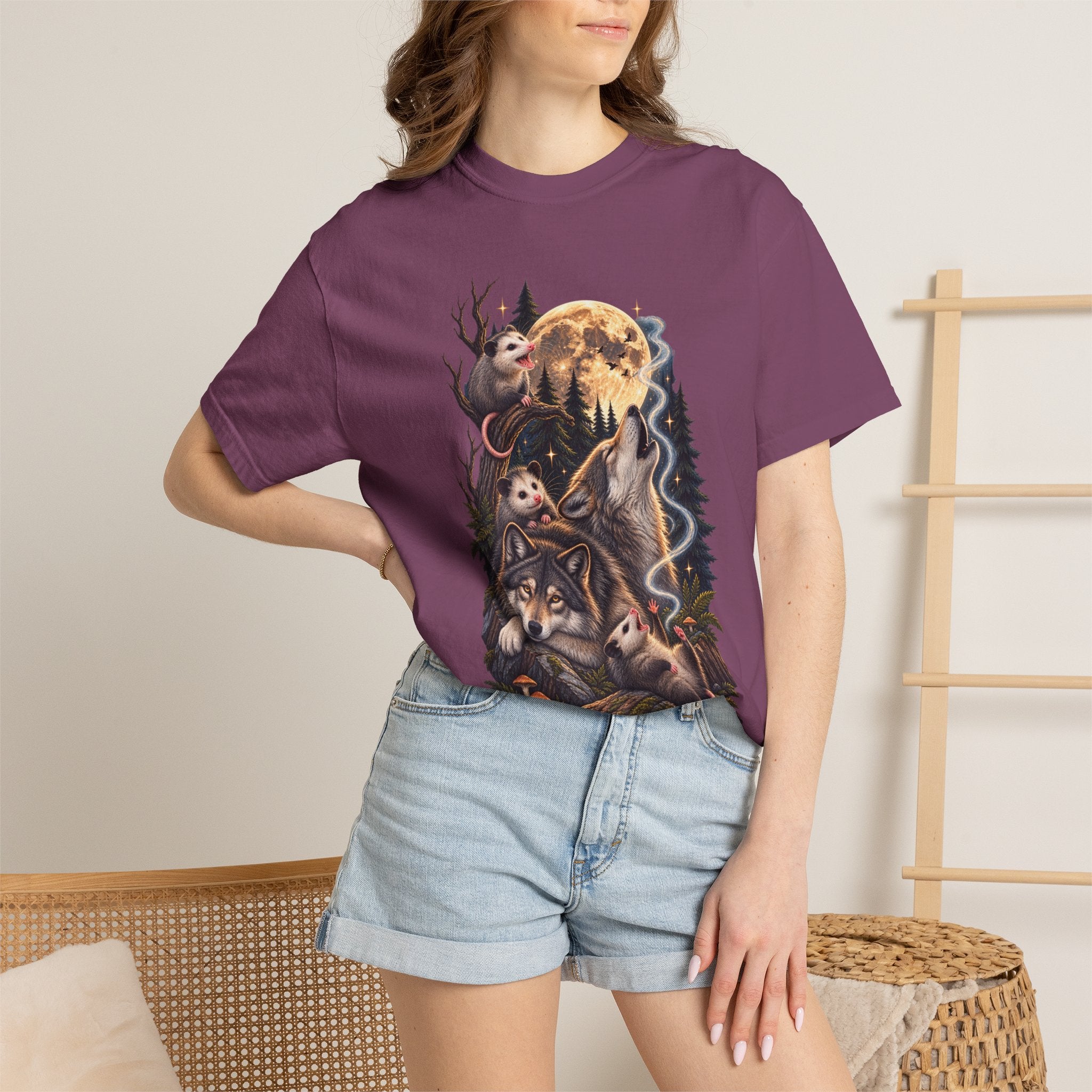 Wolf Moon Graphic T-Shirt — Wolves, Forest & Full Moon Nature Tee
