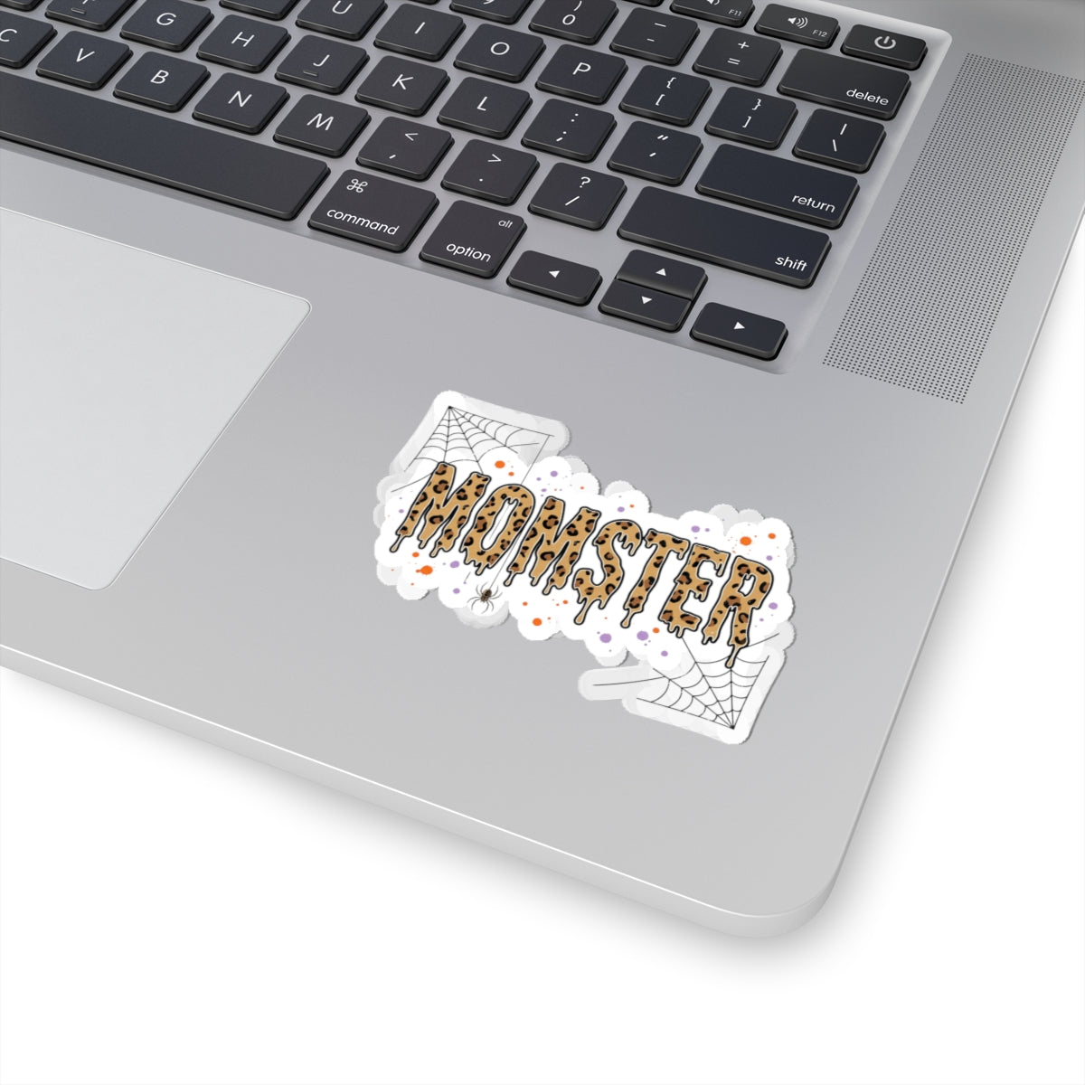 Momster Drippy Leopard Lettering Sticker | Halloween Mom, Spooky Bat & Cobweb Decal