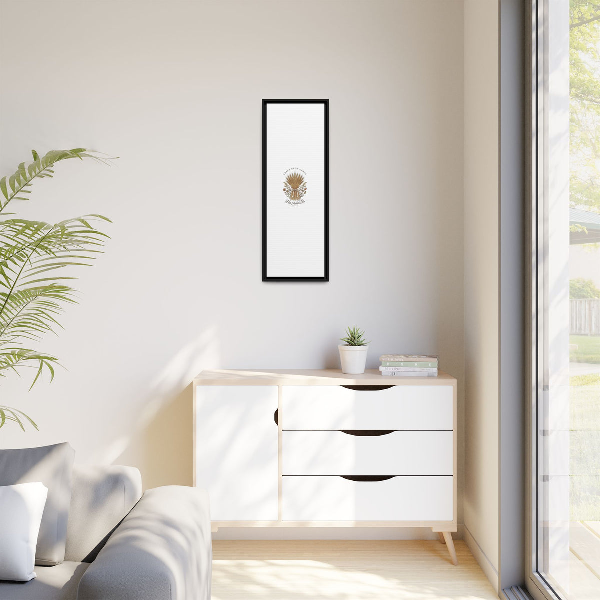 Framed Matte Canvas Wall Art — "He Provides" Wheat & Floral Religious Print