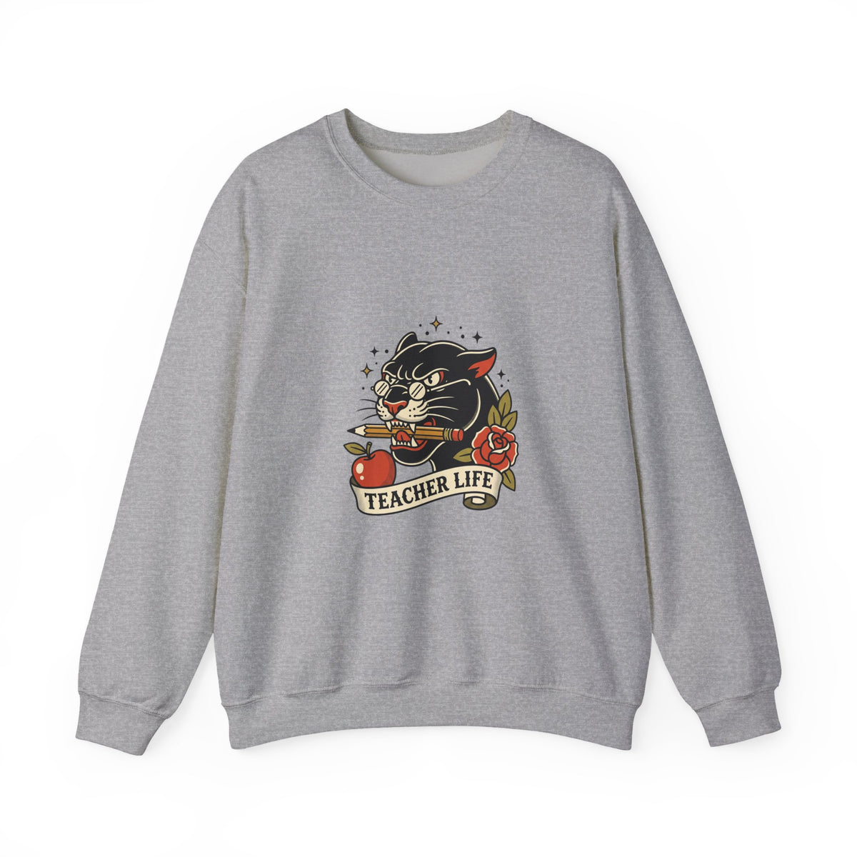 Teacher Life Sweatshirt | Traditional Tattoo Cat, Banner & Roses