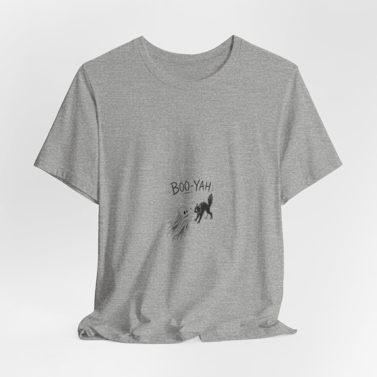 Cat Blast T‑Shirt — "BOO-YAH" Funny Cat Rocket Graphic Tee