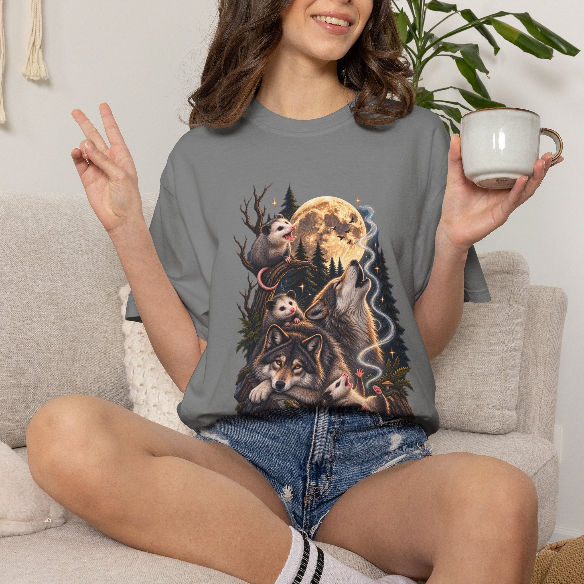 Wolf Moon Graphic T-Shirt — Wolves, Forest & Full Moon Nature Tee
