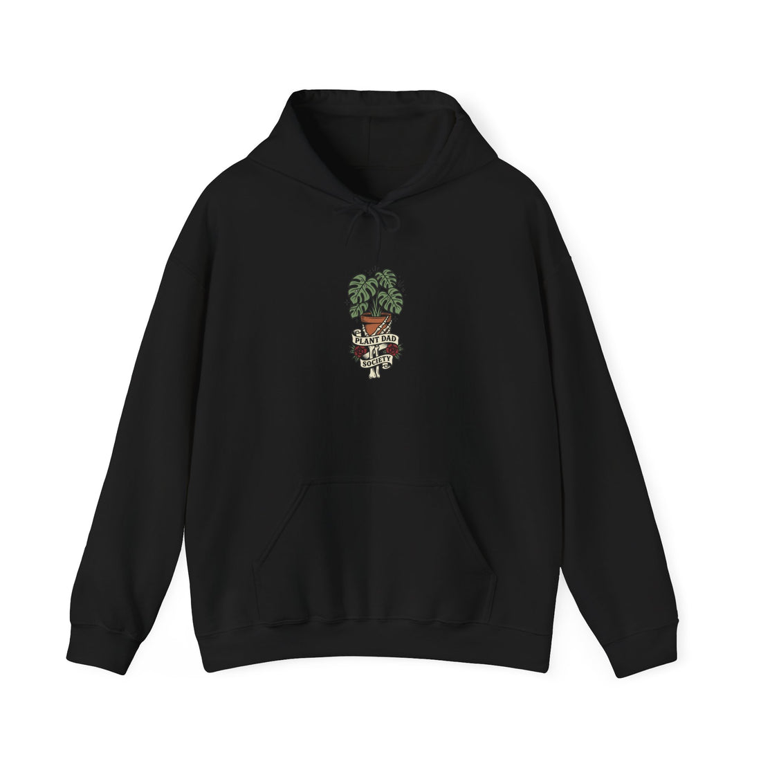 Potted Monstera Tattoo-Style Hoodie | Traditional Tattoo Illustration, Floral Banner
