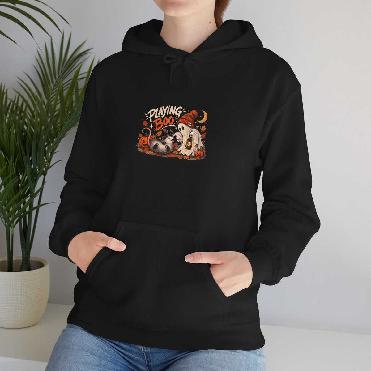Halloween Cat "Boo" Hoodie - Cute Pumpkin & Black Cat Fall Sweatshirt