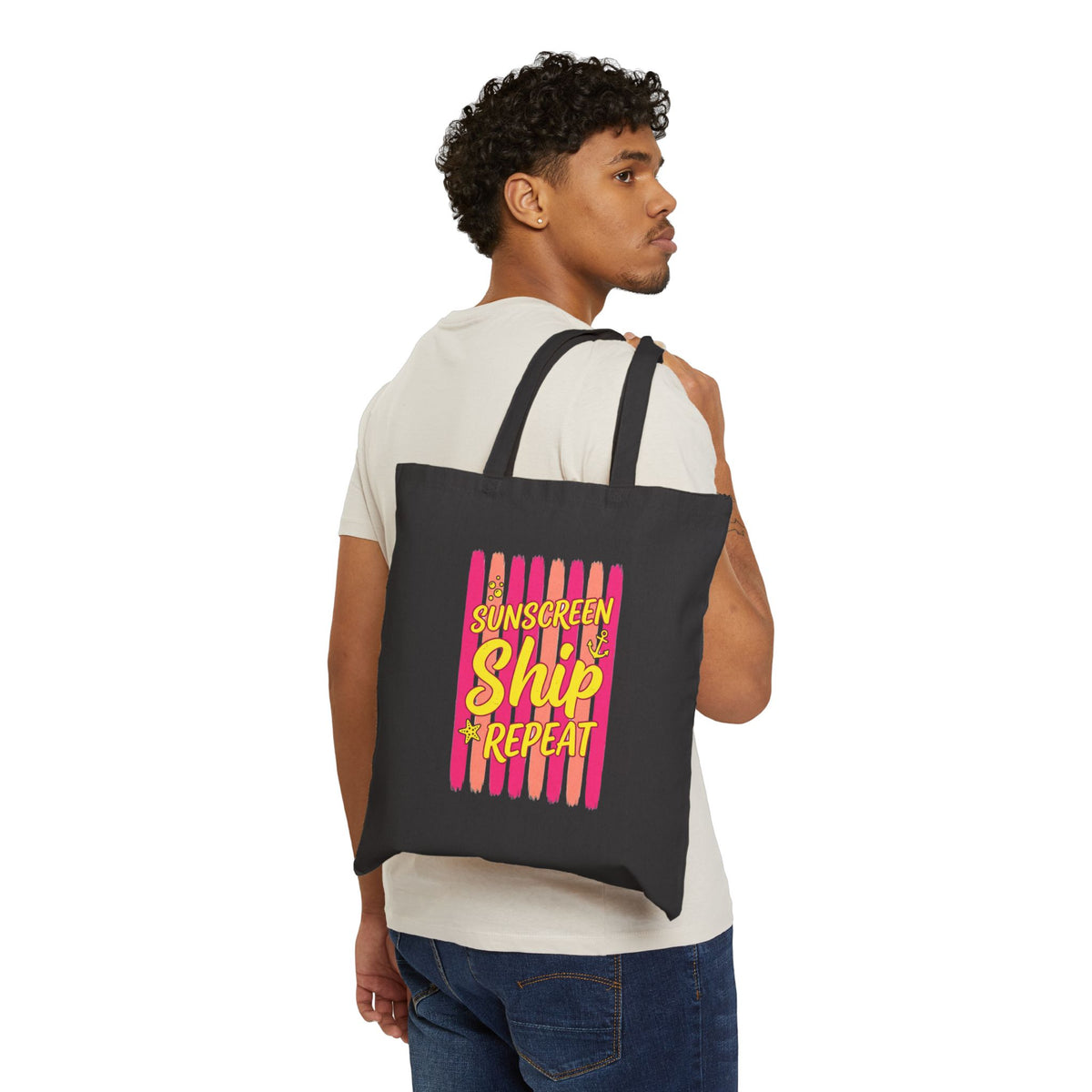 Sunscreen Ship Repeat Tote | Cruise Vacation, Nautical Tropical Canvas