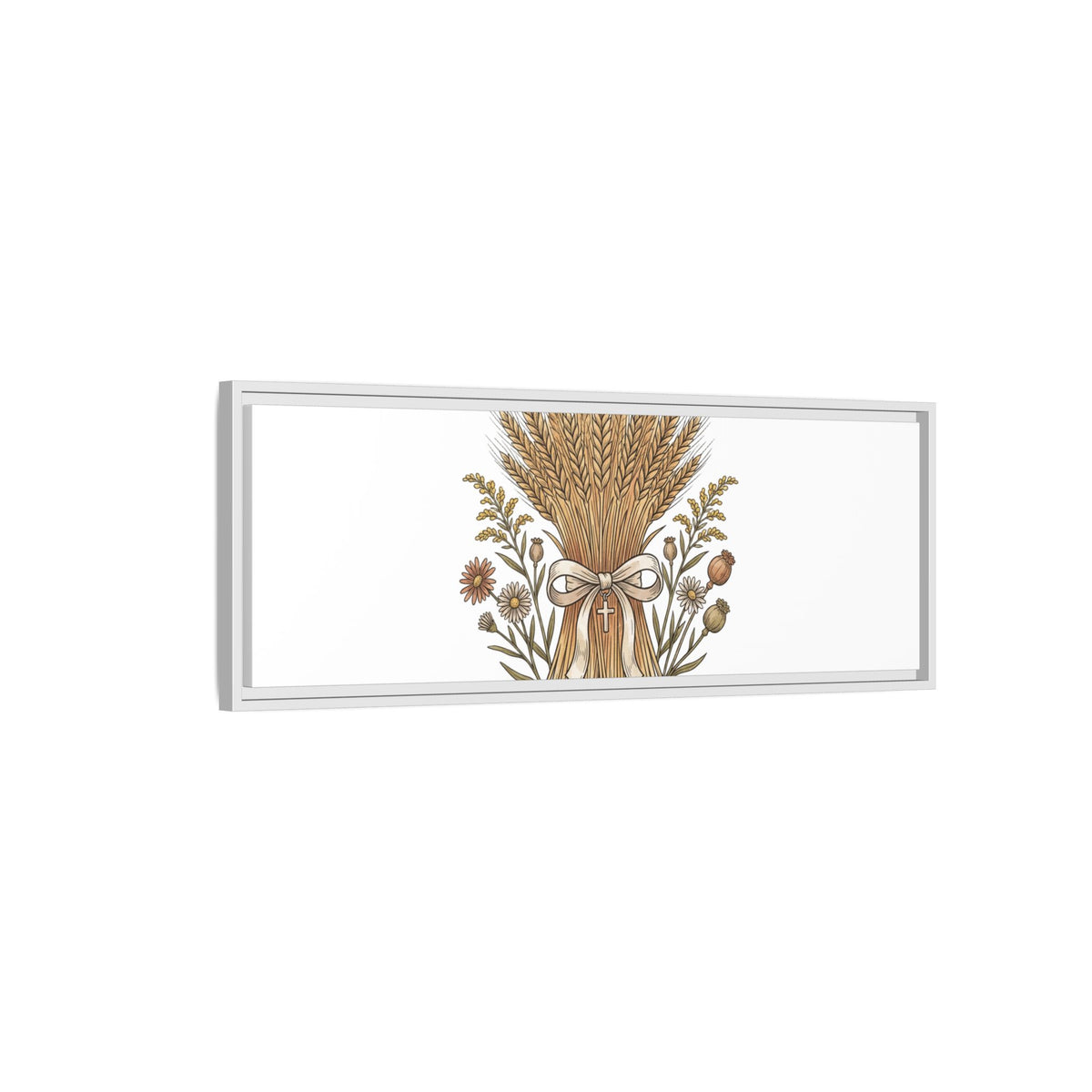 Framed Matte Canvas Wall Art — "He Provides" Wheat & Floral Religious Print