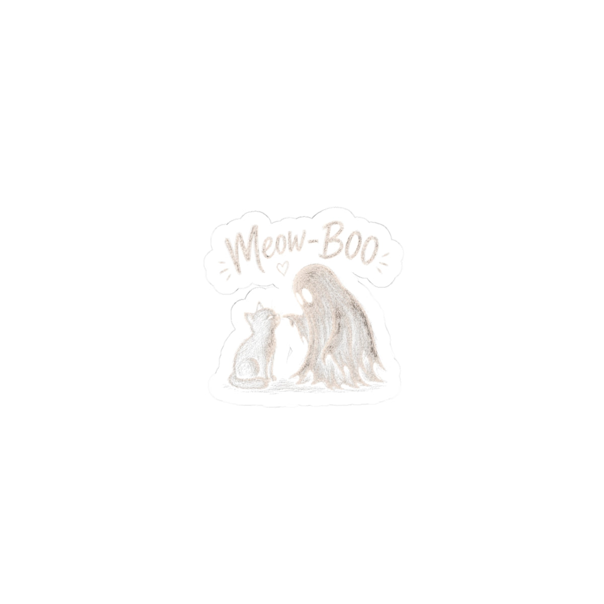 Meow-Boo Cat & Ghost Sticker — Cute Halloween Kiss-Cut Sticker