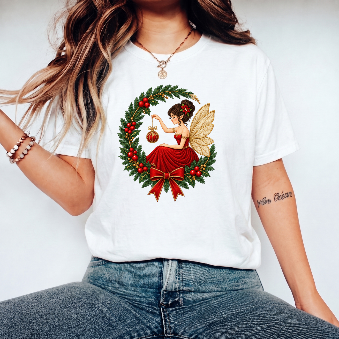 Christmas Fairy Wreath Embroidery Design