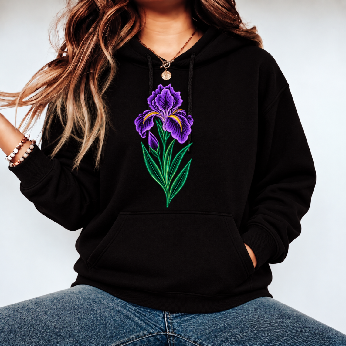 Purple Iris Embroidery Design | Elegant Botanical Flower Pattern