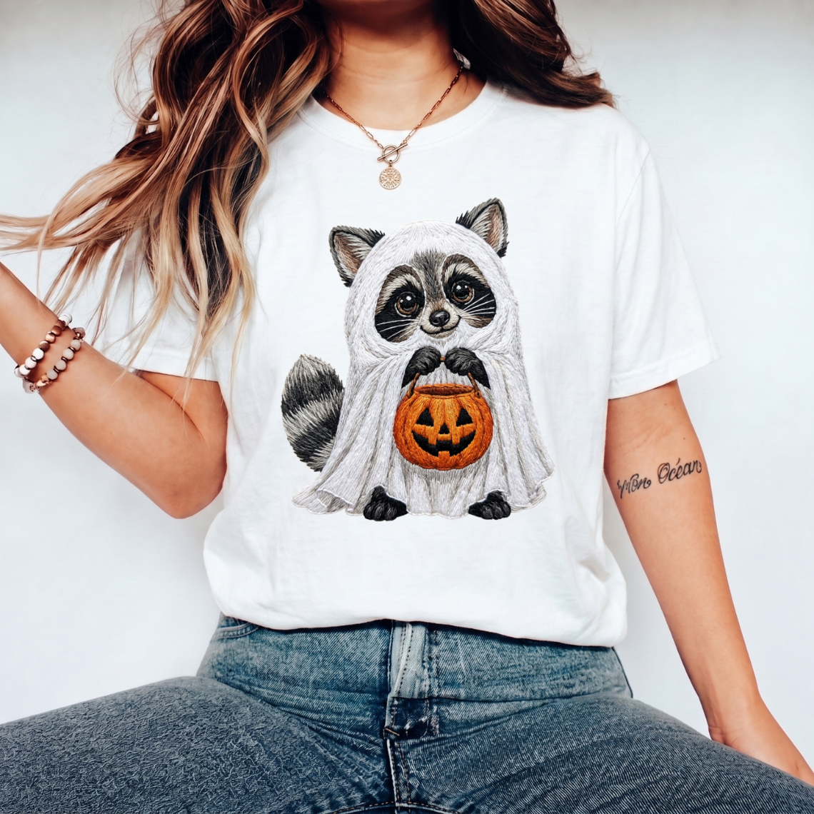 Ghost Raccoon Pumpkin Embroidery Design