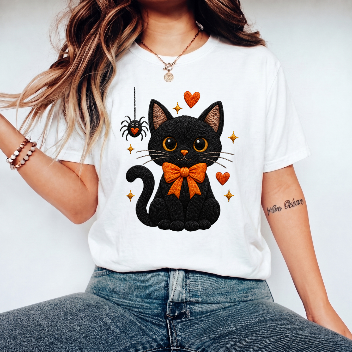 Black Cat Halloween Bow Embroidery Design