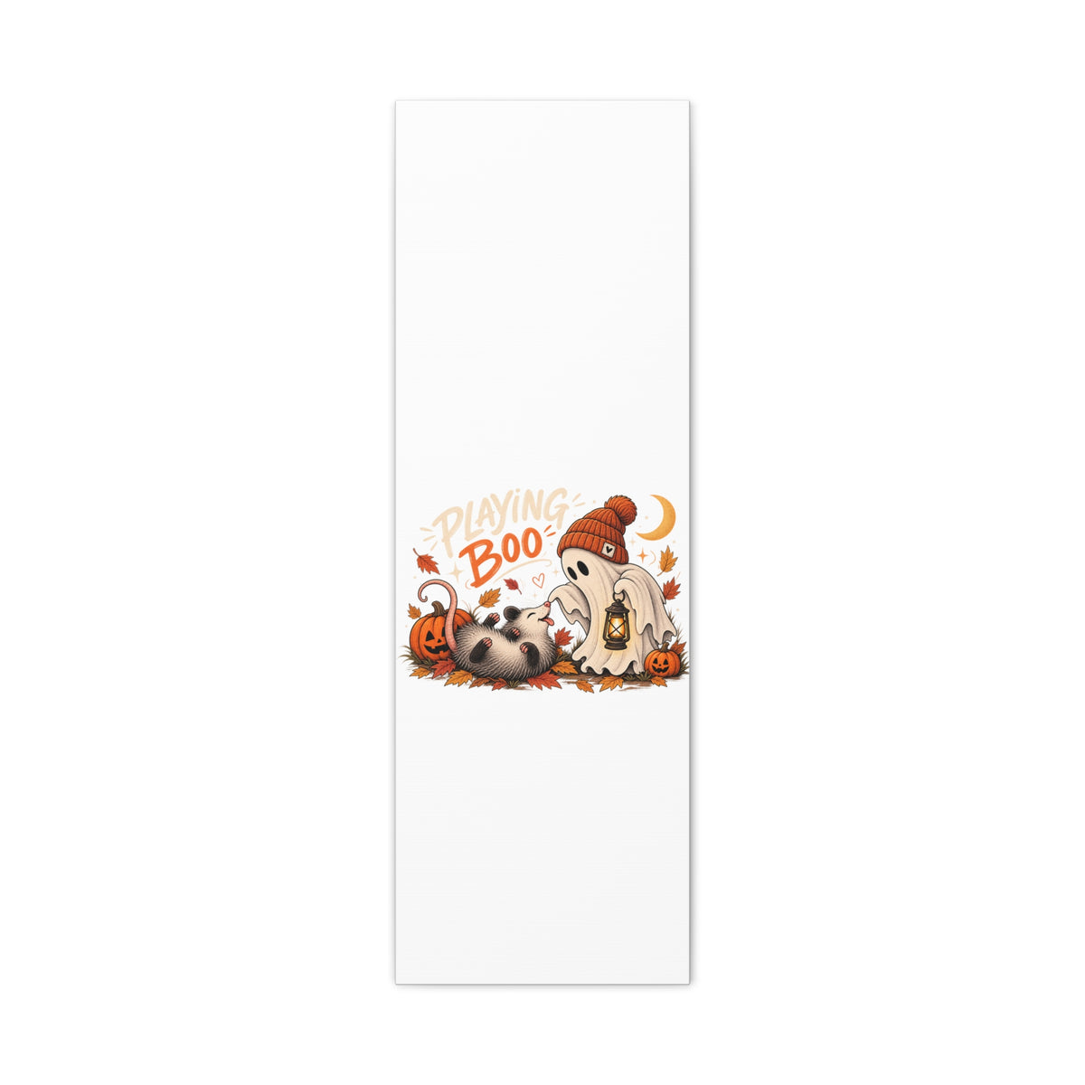Playing Boo Canvas Wall Art — Cute Halloween Ghost & Possum Matte Stretched Print