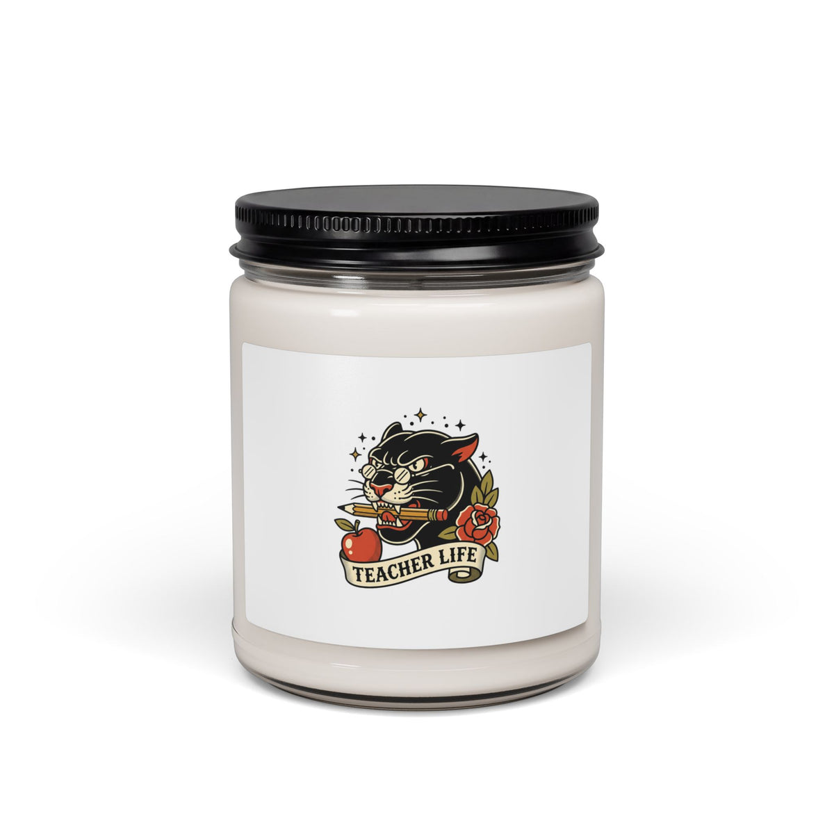 Teacher Life Cat Candle, Traditional Tattoo-Inspired, Soy Jar