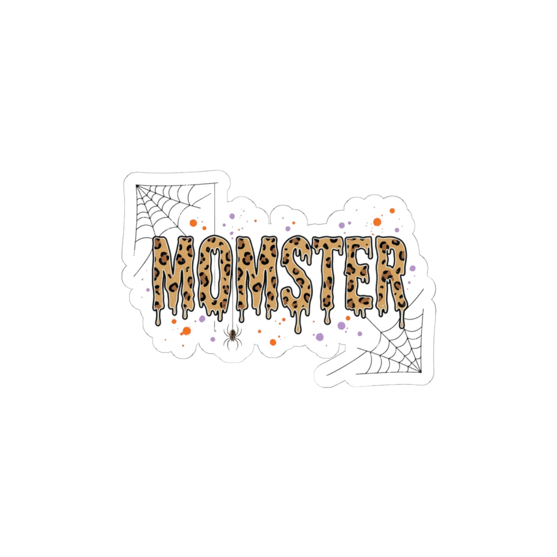 Momster Drippy Leopard Lettering Sticker | Halloween Mom, Spooky Bat & Cobweb Decal