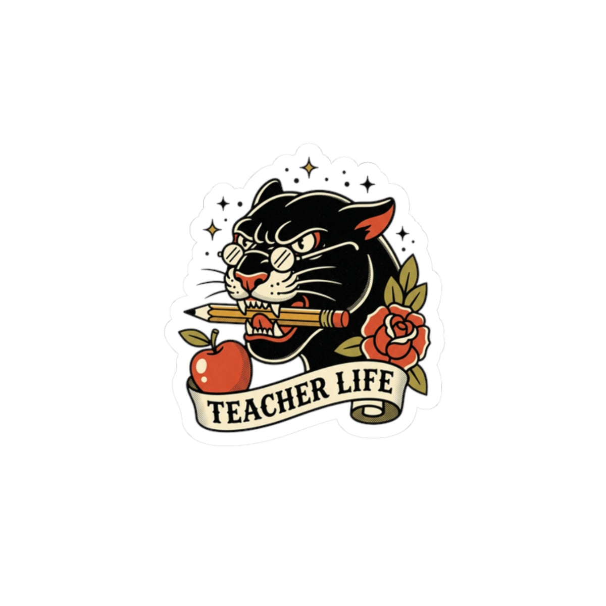 Teacher Life Panther Sticker | Traditional Tattoo Flash, Floral Banner
