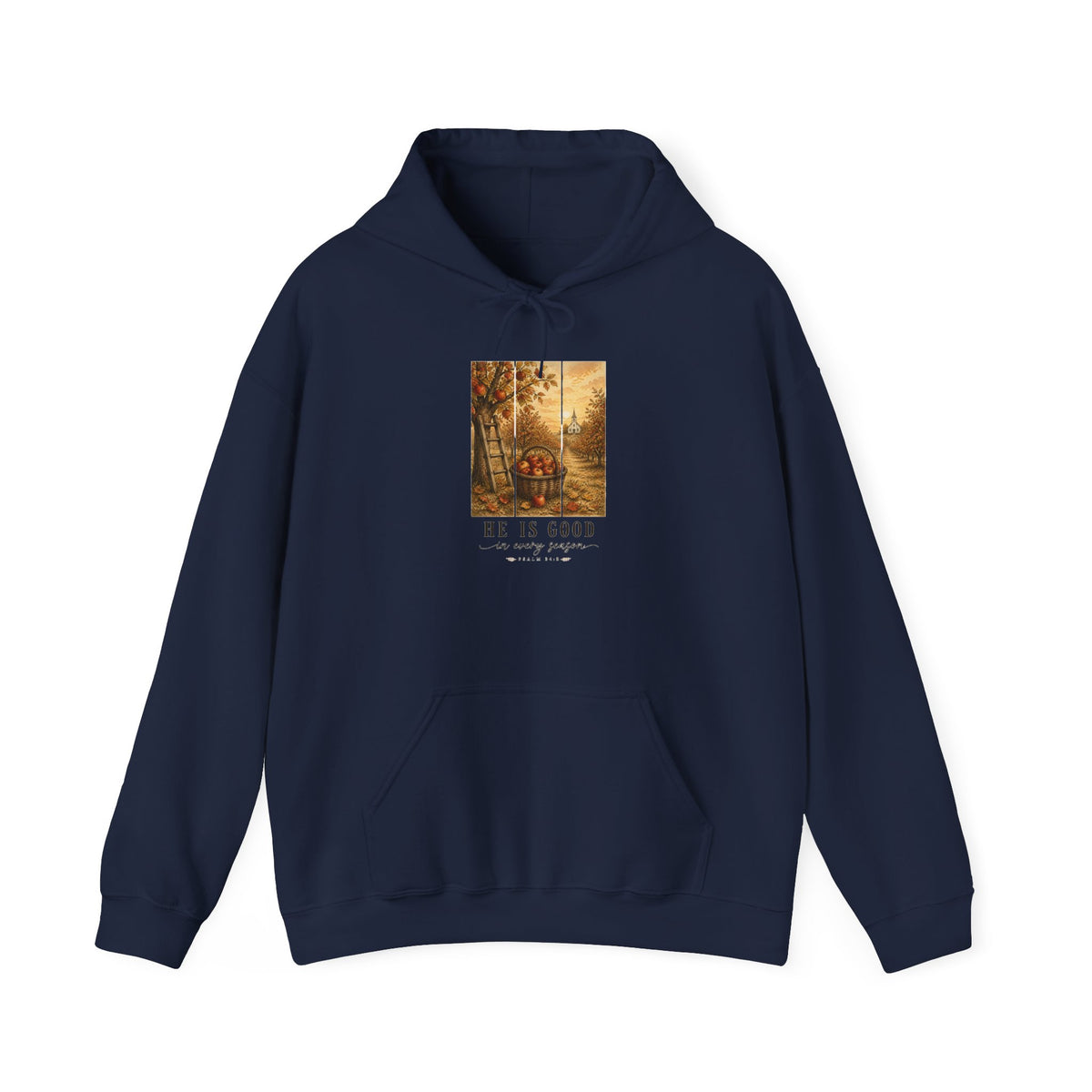 He Is Good scripture fall barn hoodie | Christian Autumn, changing leaves