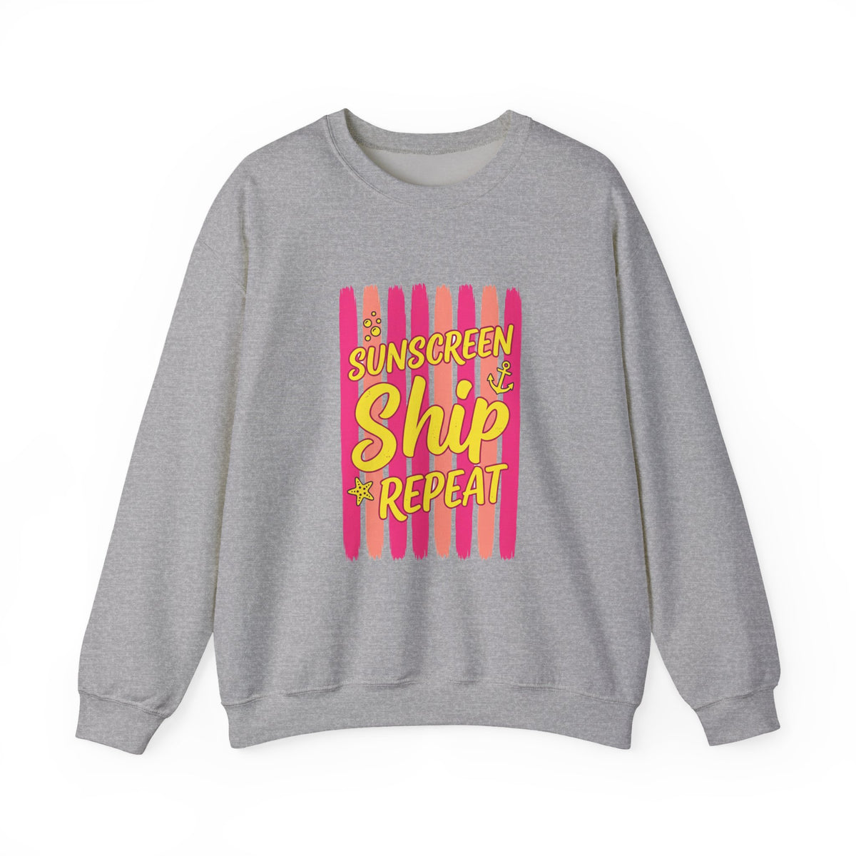 Sunscreen Ship Repeat Sweatshirt | Cruise Vacation, Nautical Tropical
