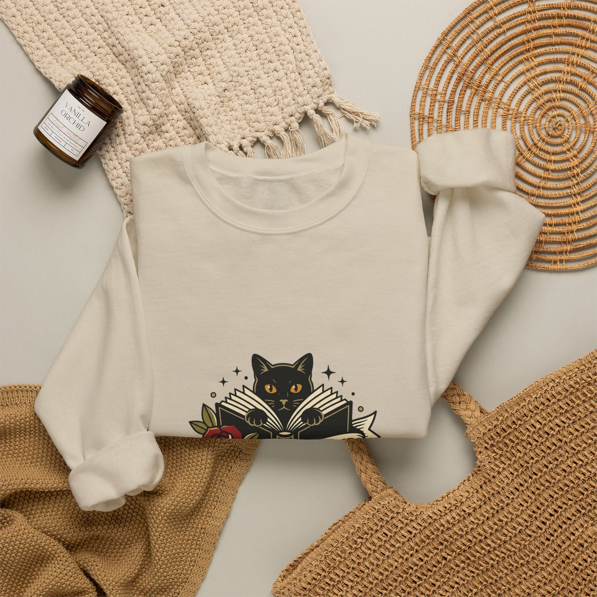Book Witch Club Sweatshirt | Traditional Tattoo Flash, Cat, Roses